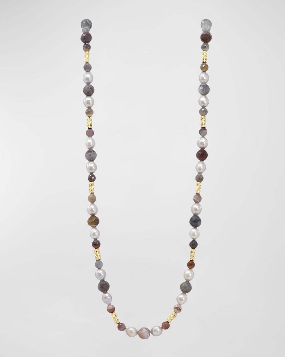 18K Yellow Gold Necklace with Botswana Agate and Pearls