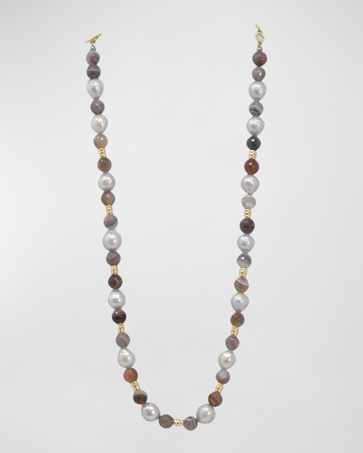 18K Yellow Gold Necklace with Silver Edison Pearls