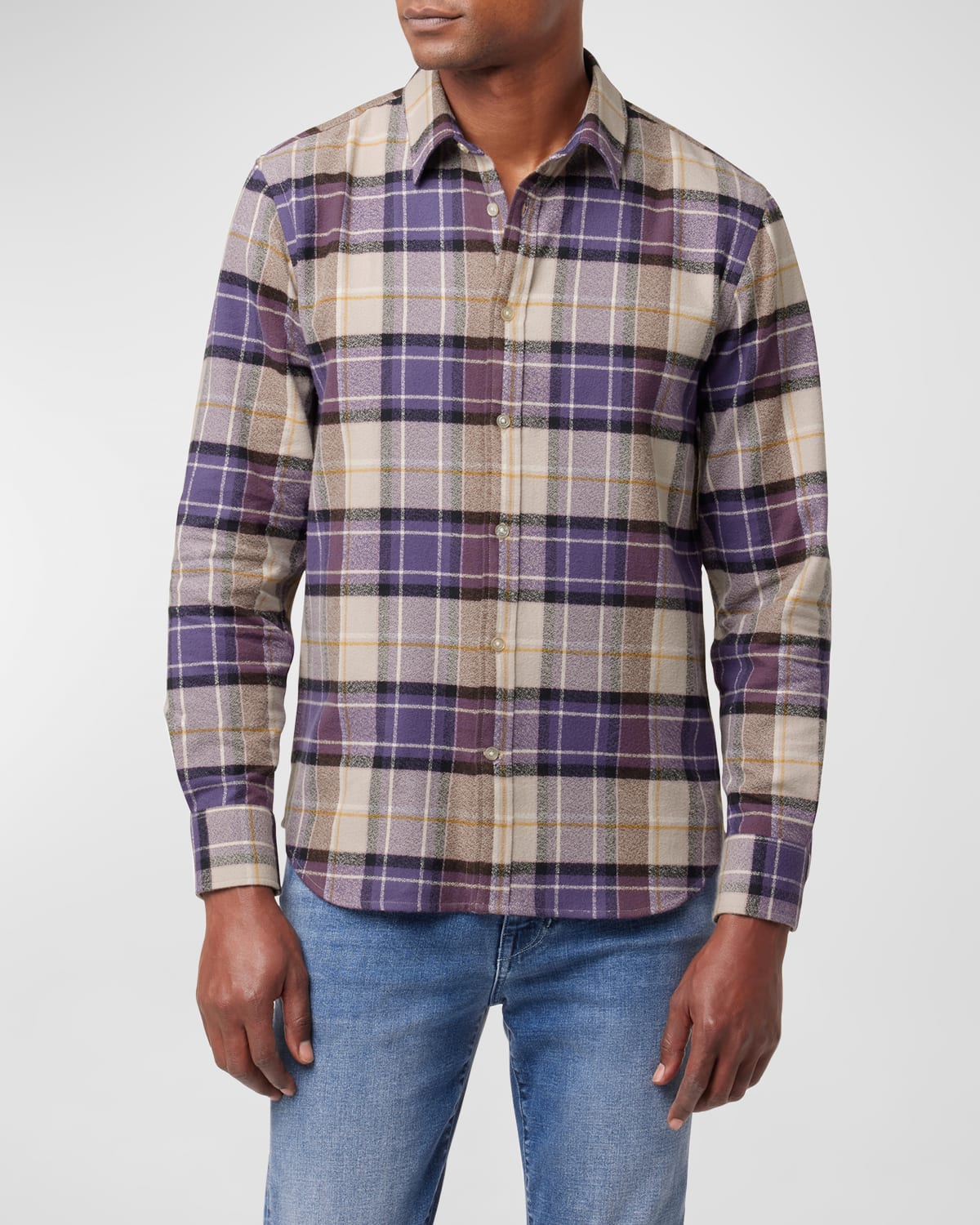 Men's Button Down Boucle Flannel Shirt, Purple