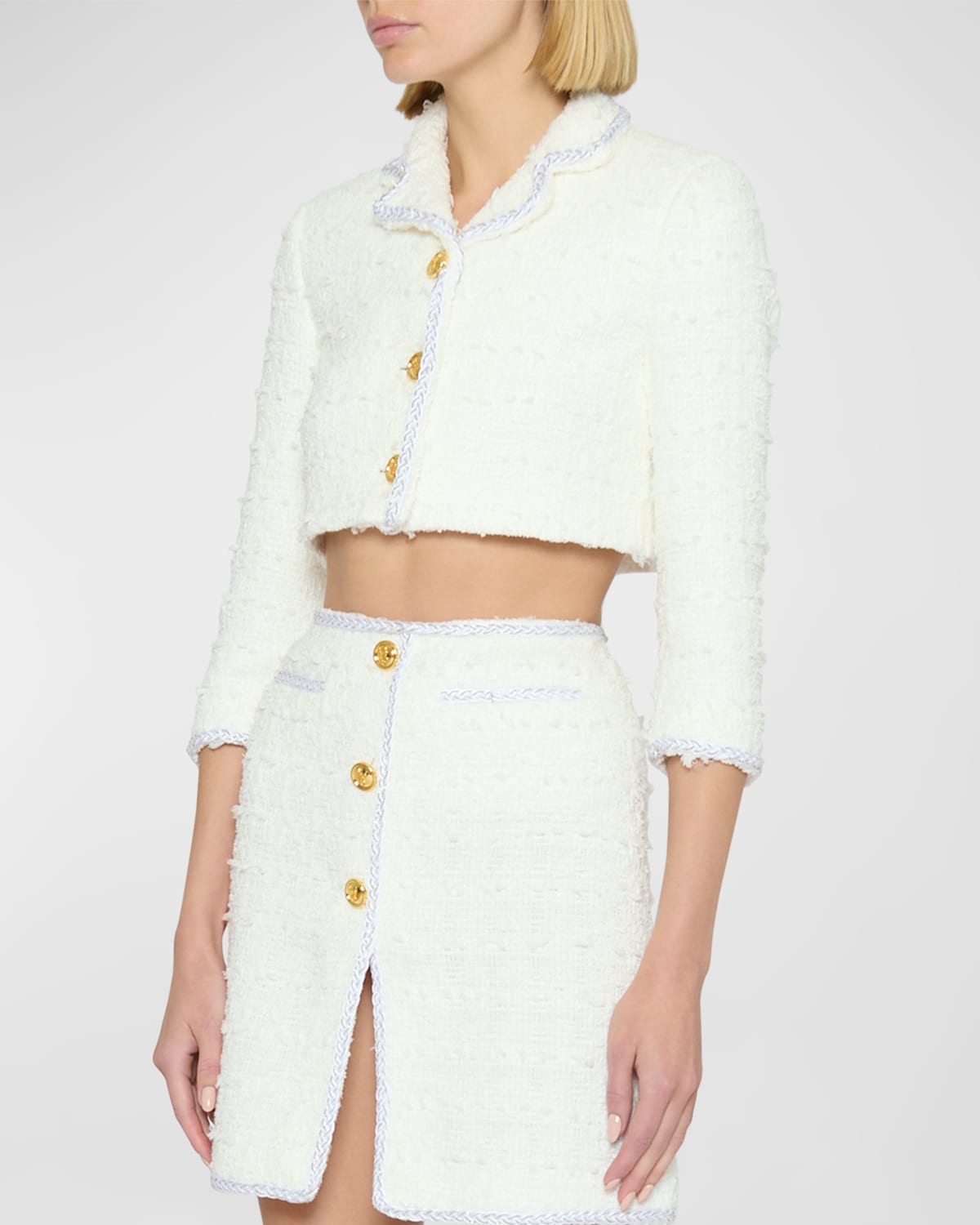 Giambattista Valli Button-front Tweed Mini Skirt In White