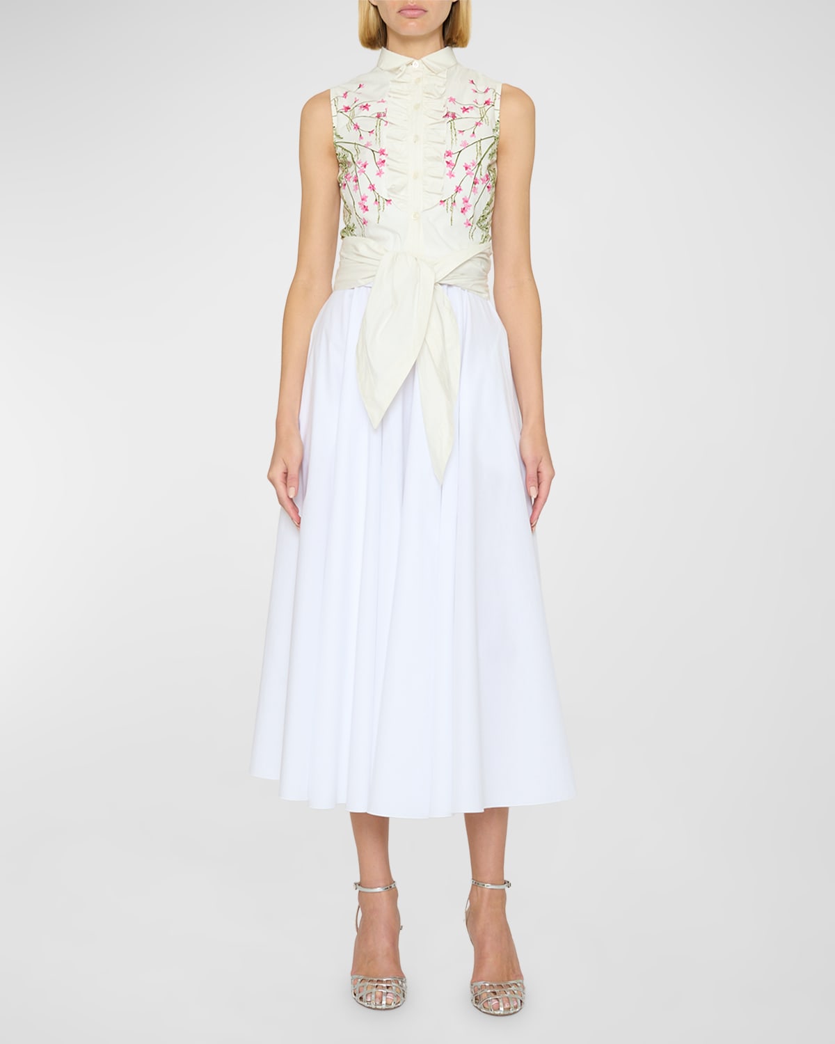 Giambattista Valli Collared Sleeveless Midi Dress In Ivorymulti