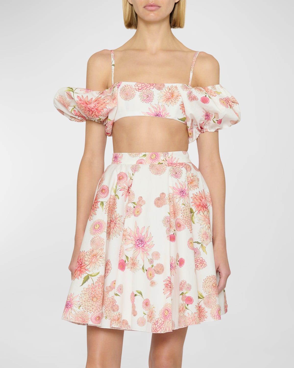Floral-Print Puff-Sleeve Off-The-Shoulder Crop Blouse