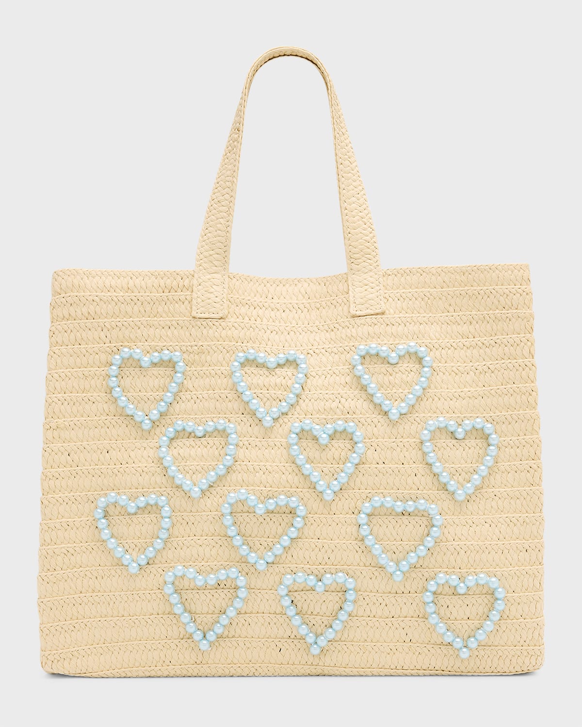 Pearly Heart Straw Tote Bag