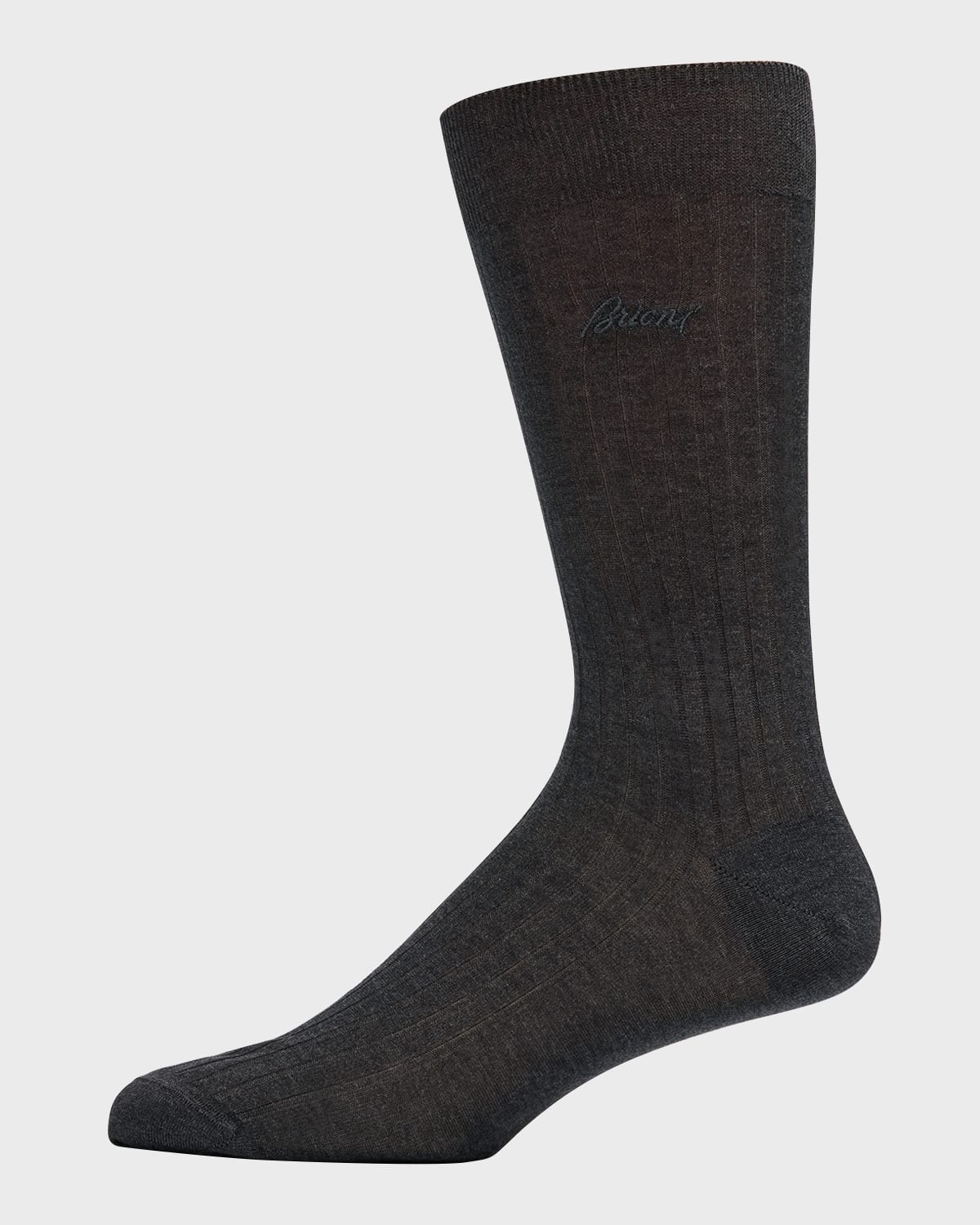 Brioni Men's Ribbed Cotton Crew Socks In Flannel