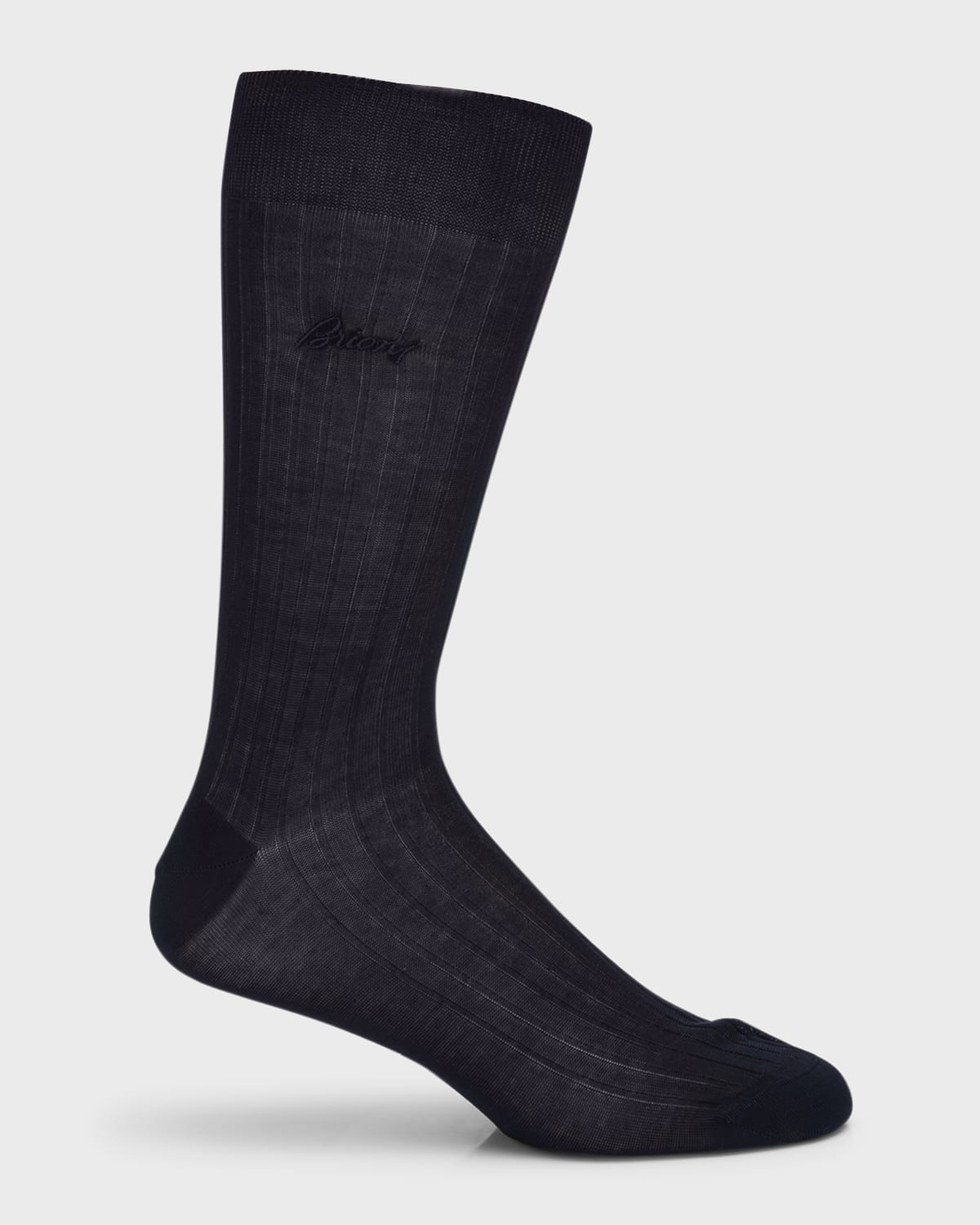 Brioni Men's Ribbed Cotton Crew Socks In Navy