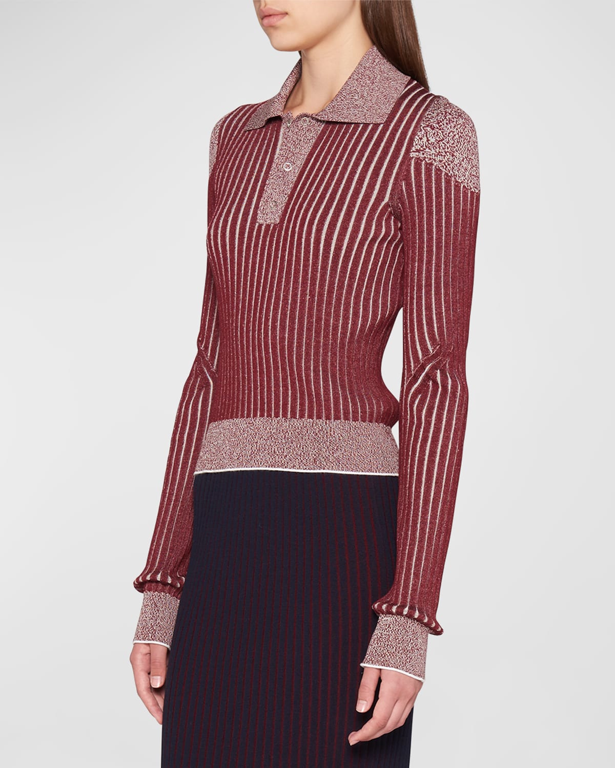 Bi-Color Cotton Rib Polo Sweater