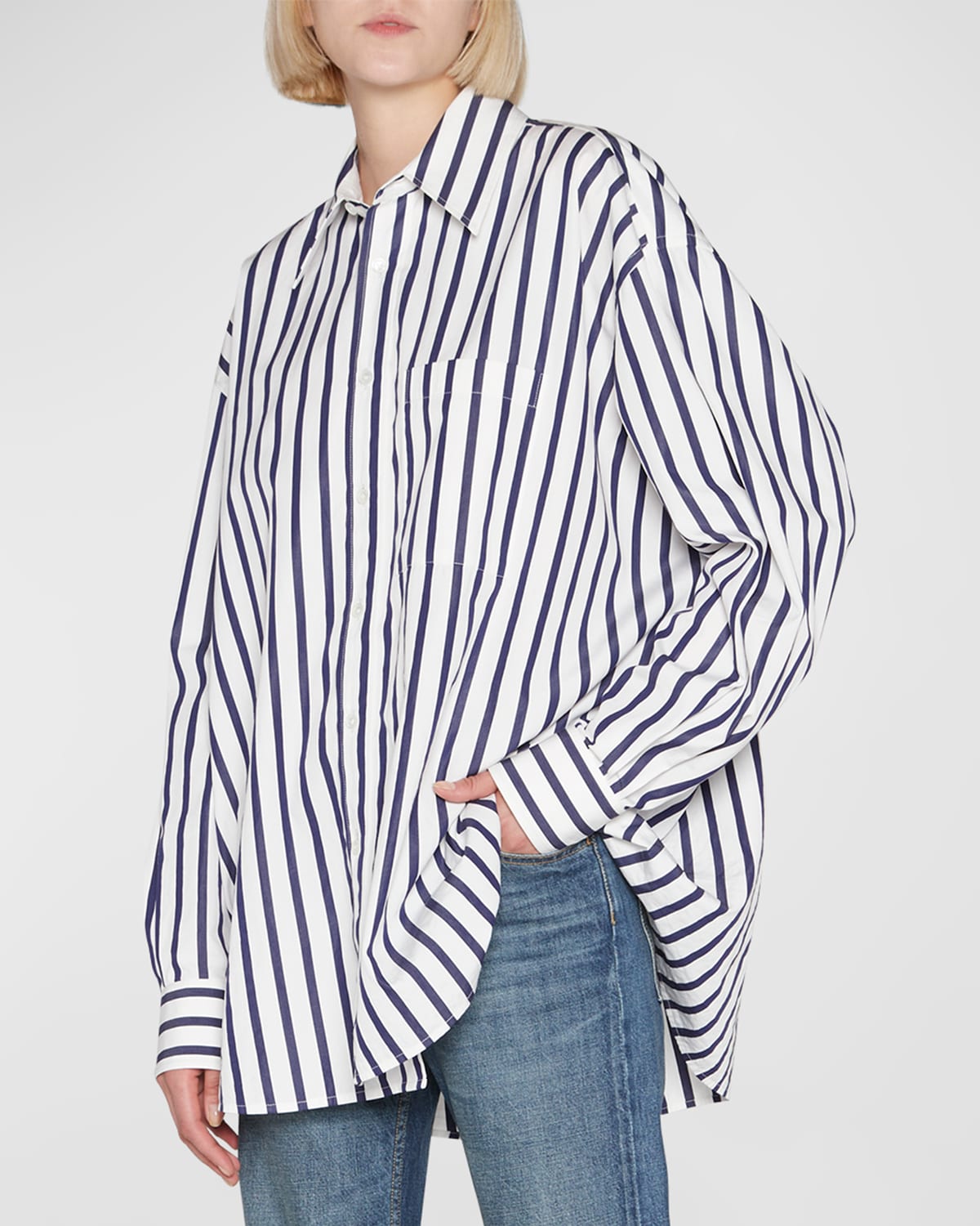 Wide Striped Oversized Collared Shirt