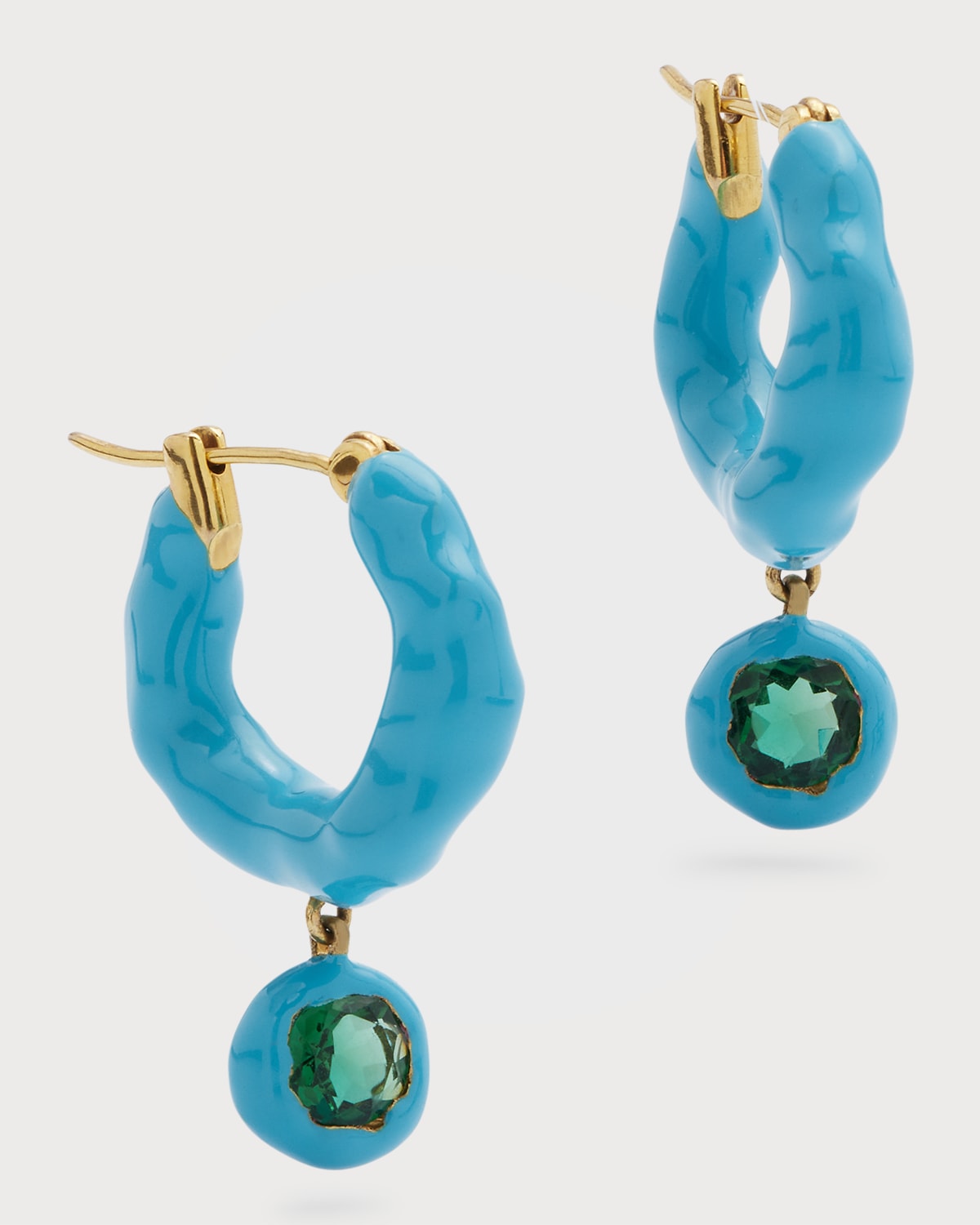 Enamel and Stone Wave Hoop Earrings with Dangle