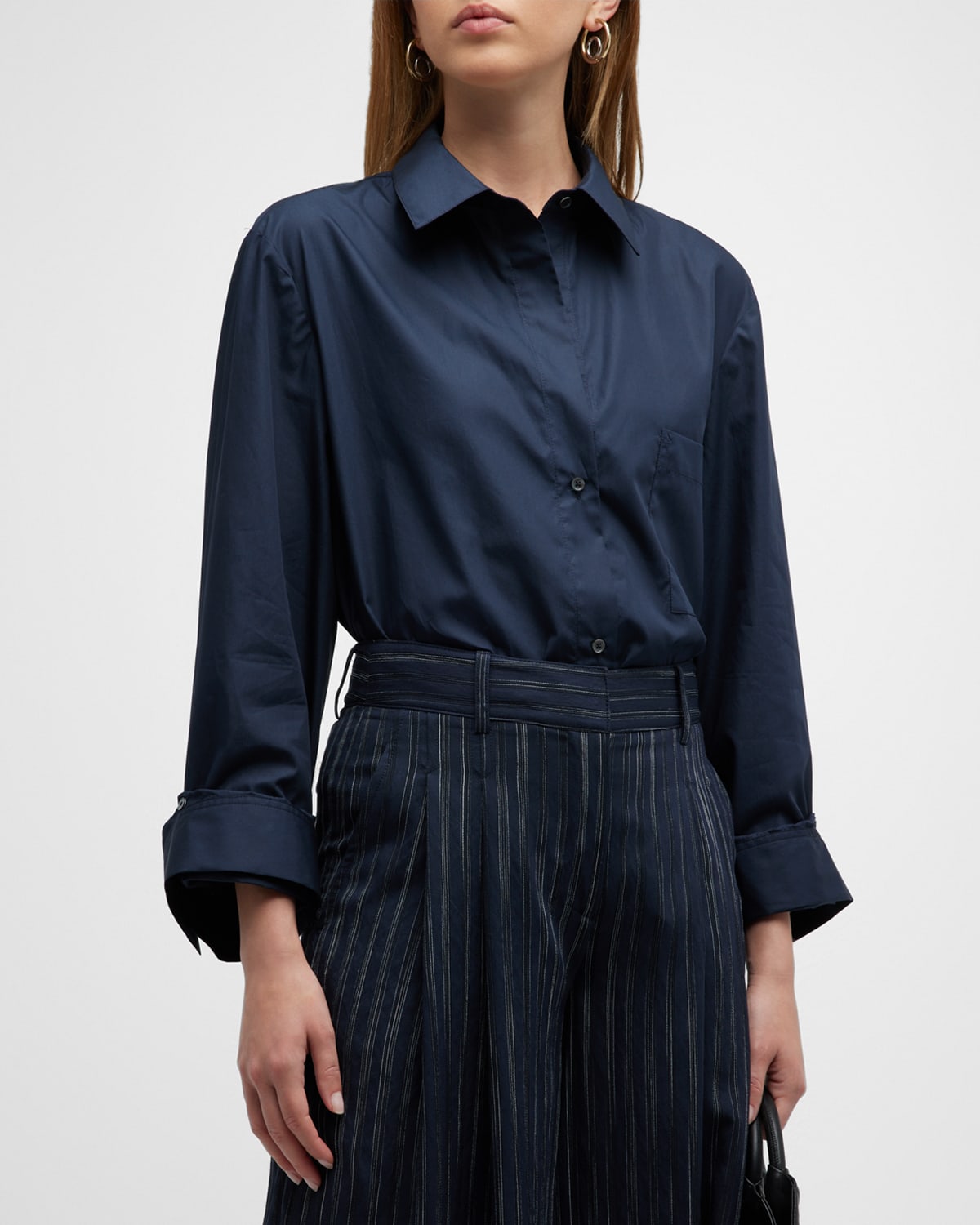 Twp New Morning After Button-front Cotton Shirt In Midnight