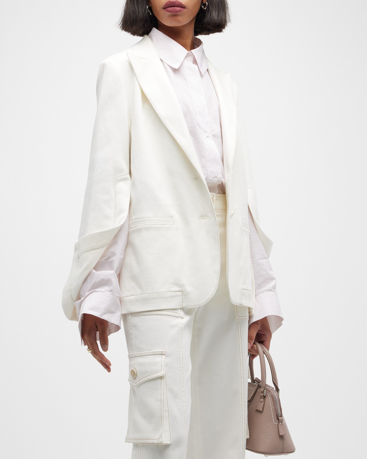 Twp Split Sleeve Stretch Cotton Blazer In Off White