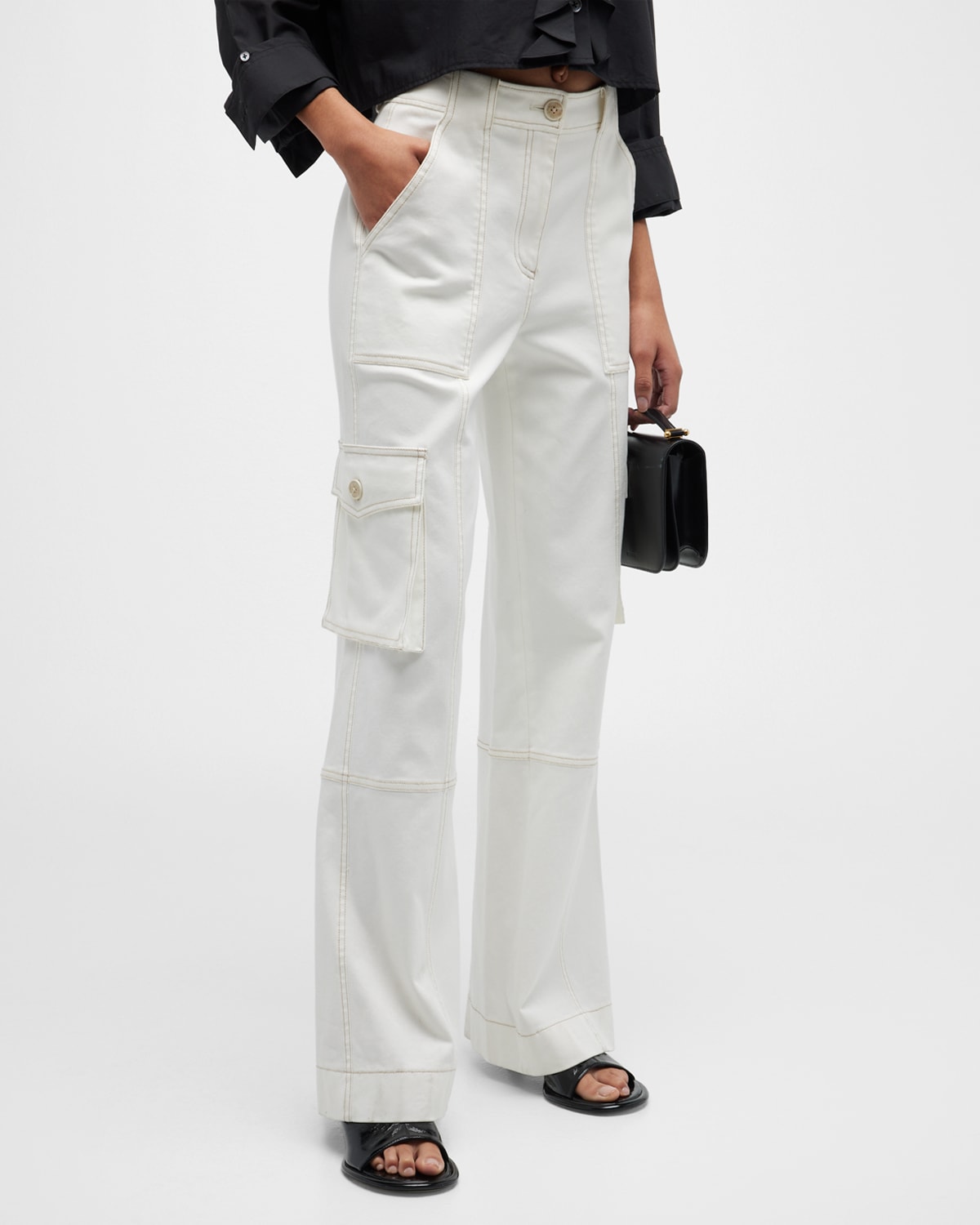 Shop Twp Coop Contrast-stitch Wide-leg Twill Pants In Off White