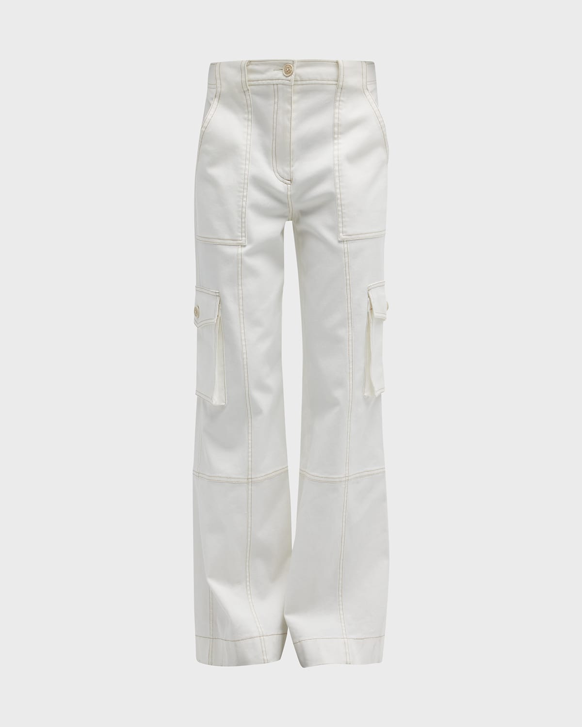 Shop Twp Coop Contrast-stitch Wide-leg Twill Pants In Off White