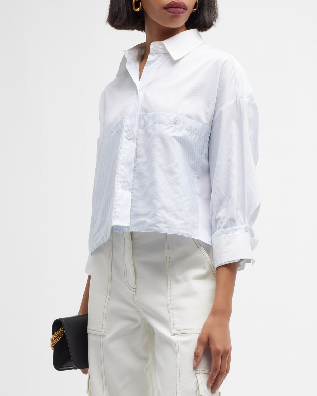 Twp Soon To Be Ex Tux Long Sleeve Crop Button-up Blouse In White