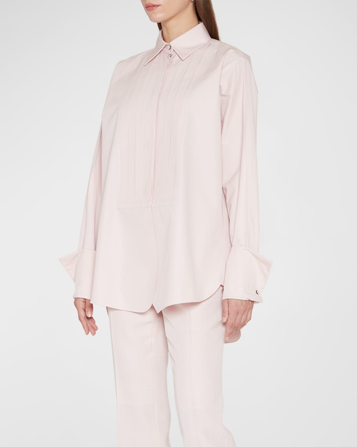 JIL SANDER COLLARED COTTON SHIRT WITH PLEATED PLASTRON