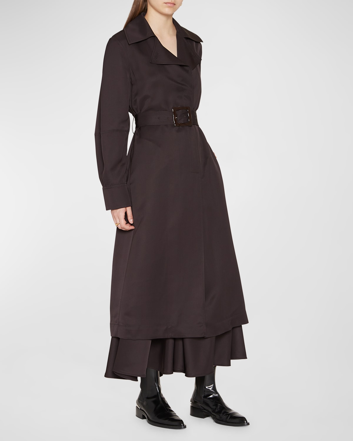 Jil Sander Long Belted Trench Coat In Ganache
