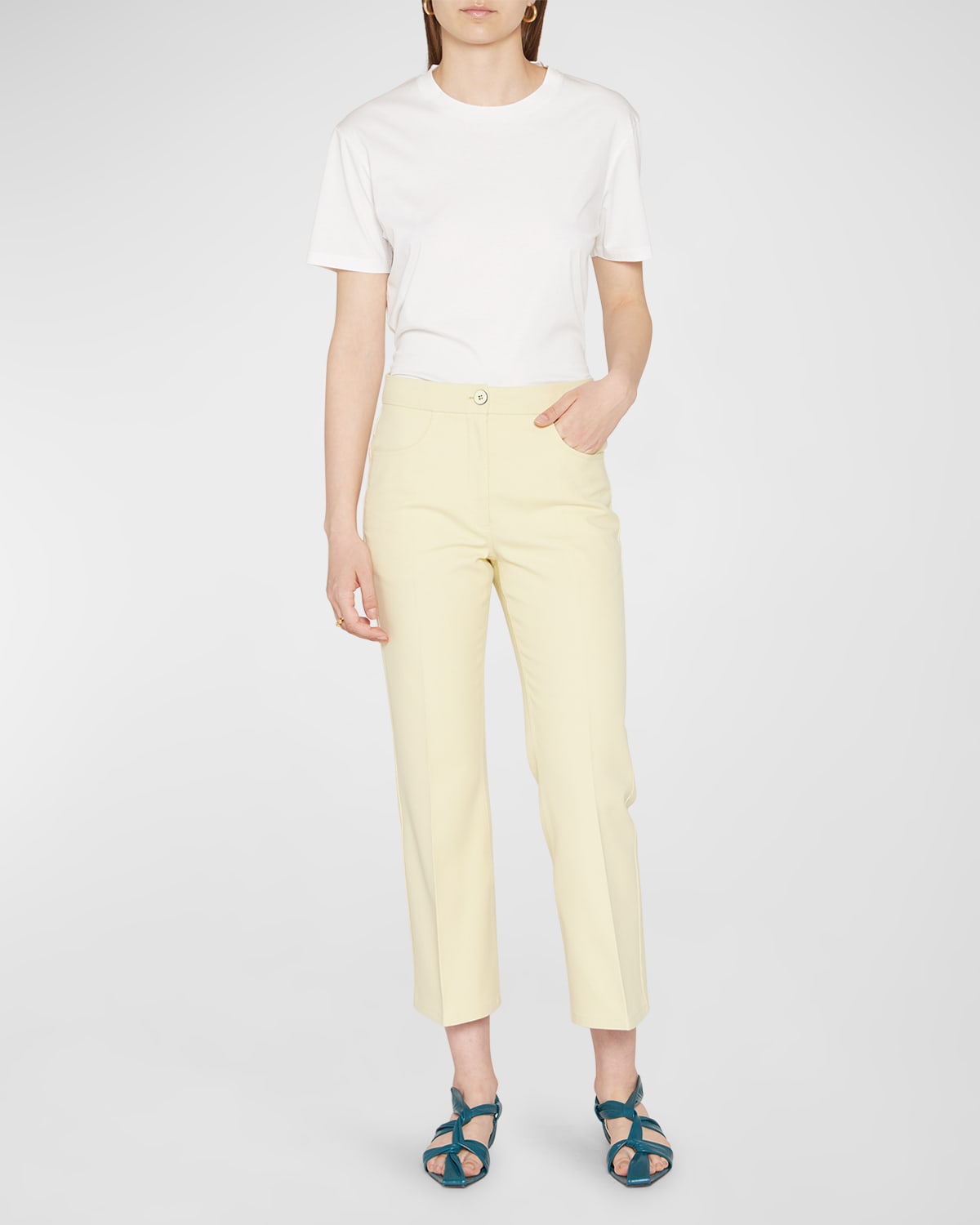 Jil Sander Cropped Flared Cotton Pants In Lime Wash
