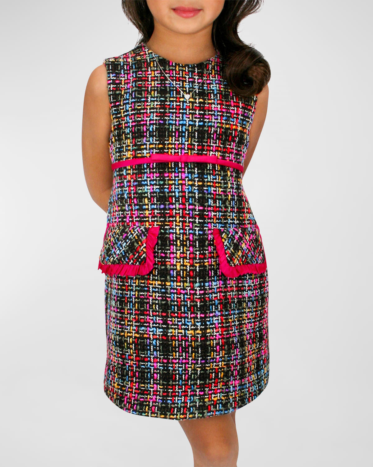 Girl's Multicolor Tweed Dress, Size 7-14