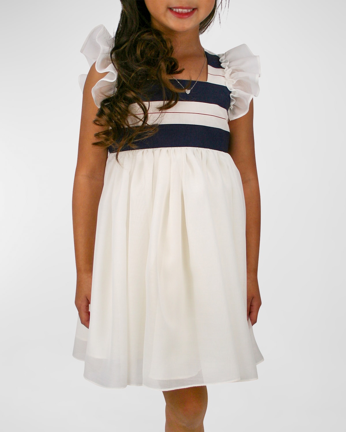 Girl's Striped Frill-Trim Dress, Size 2-6