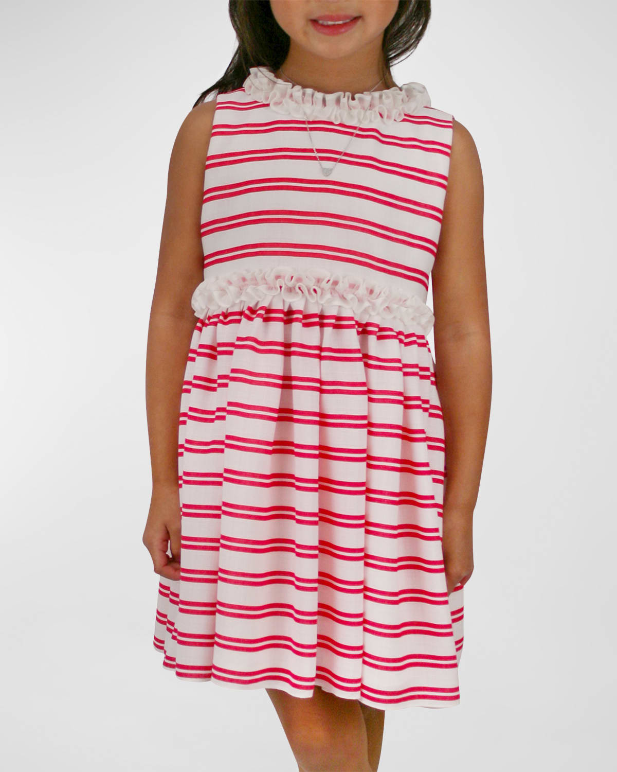 Girl's Striped Ruffle Trim Dress, Size 2-6