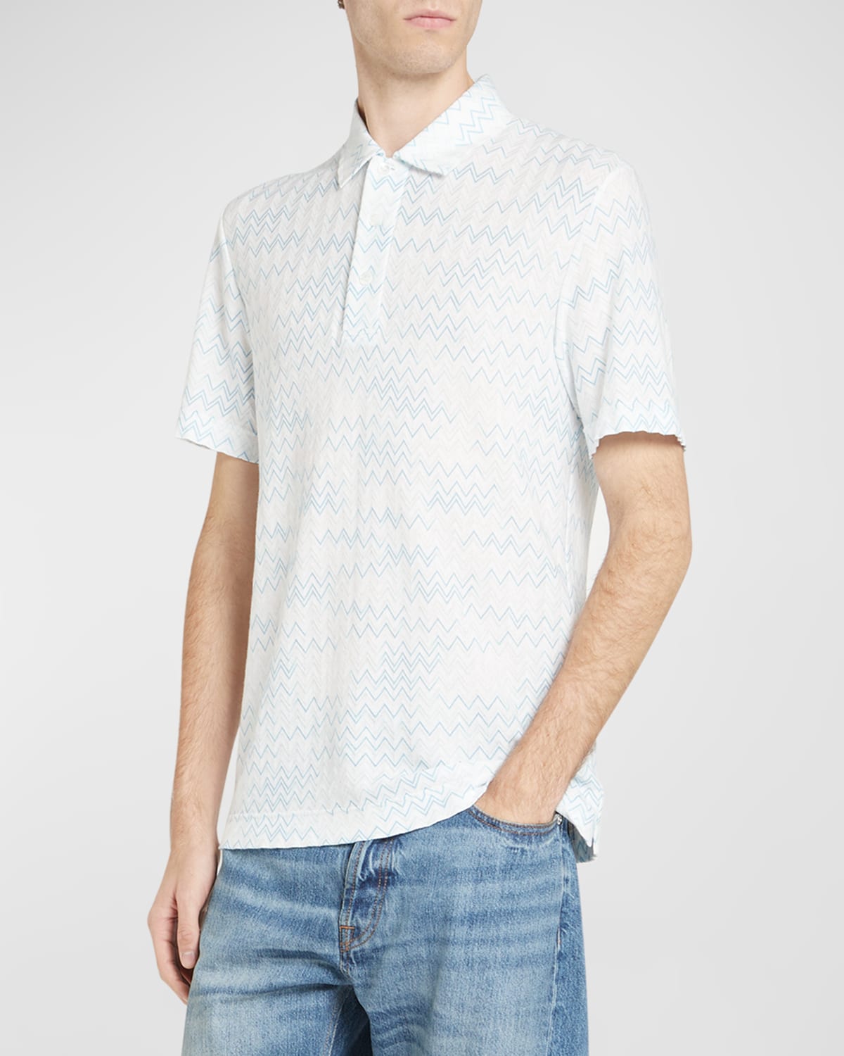 Missoni Men's Sheer Space-dyed Chevron Polo Shirt In White And Turquoi