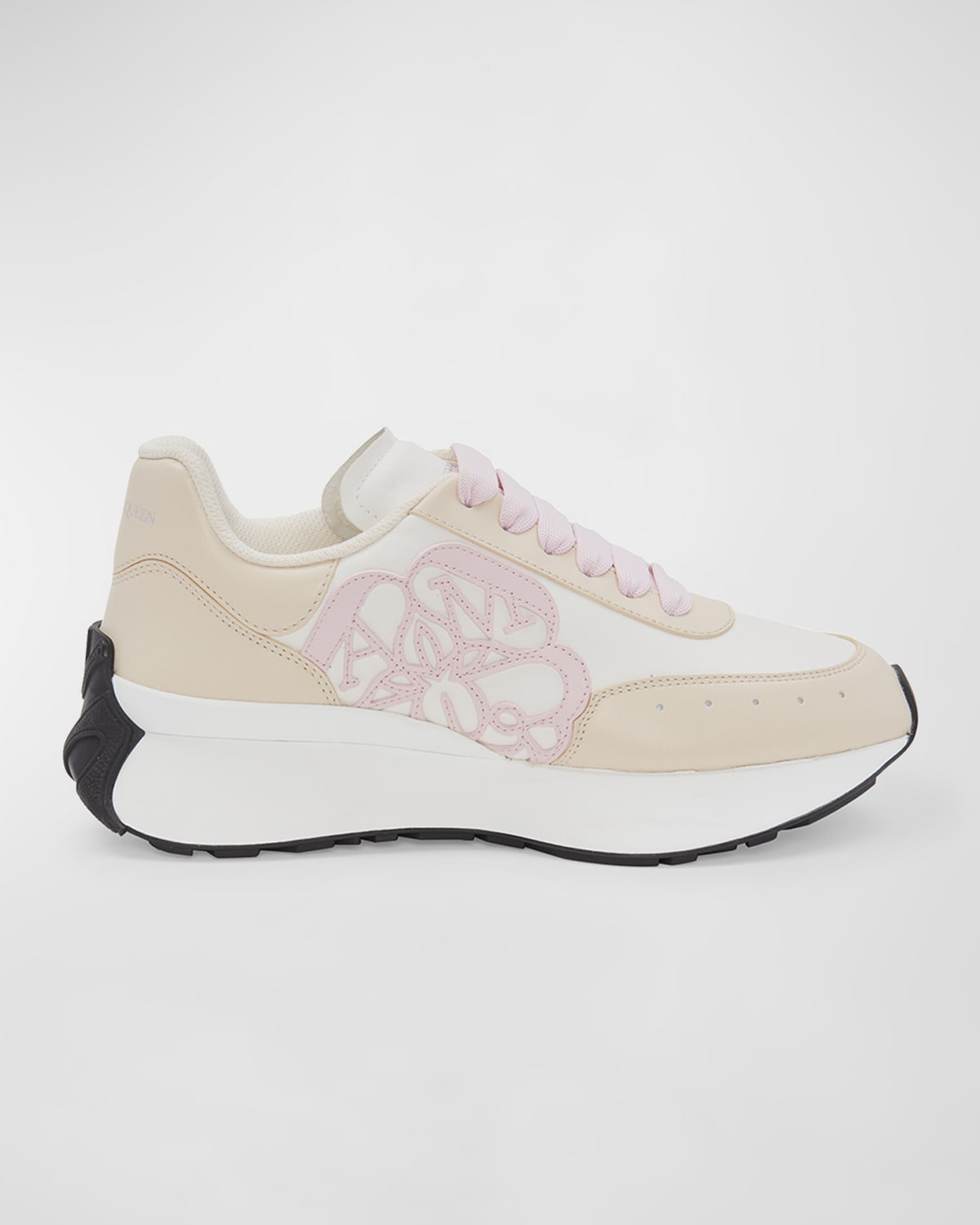 Alexander Mcqueen Sprint Runner Appliquéd Leather Exaggerated-sole Sneakers In Misc White