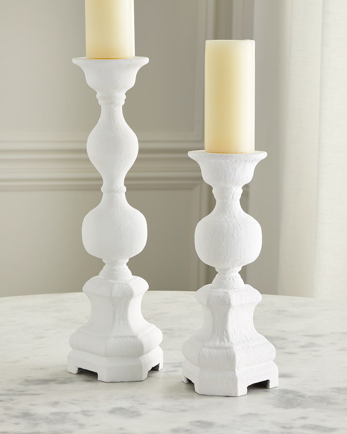 Old World Design Harper White Gesso Candleholders