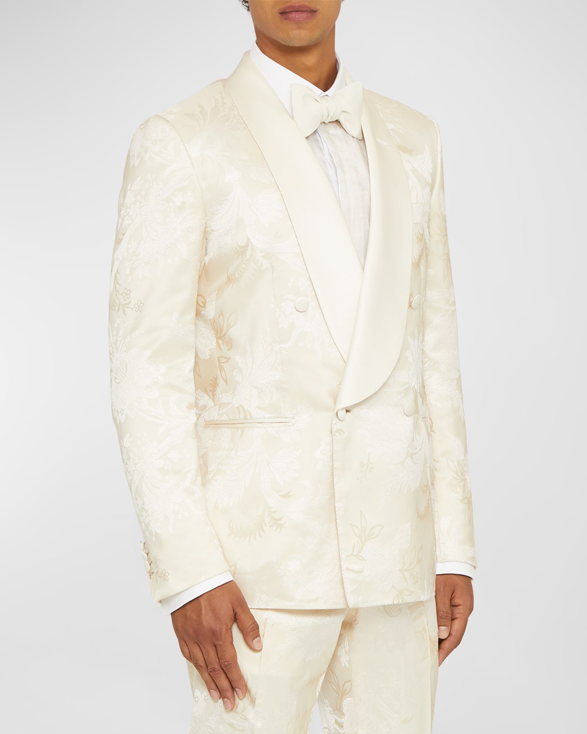 Brioni Men's Tonal Floral Dinner Jacket In Ivory