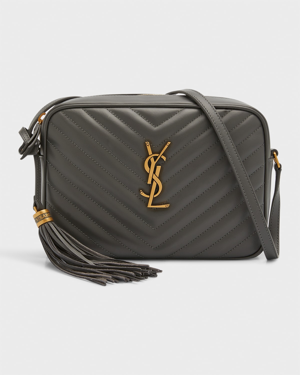 Saint Laurent Lou Medium Ysl Quilted Camera Crossbody Bag With Pocket In Storm