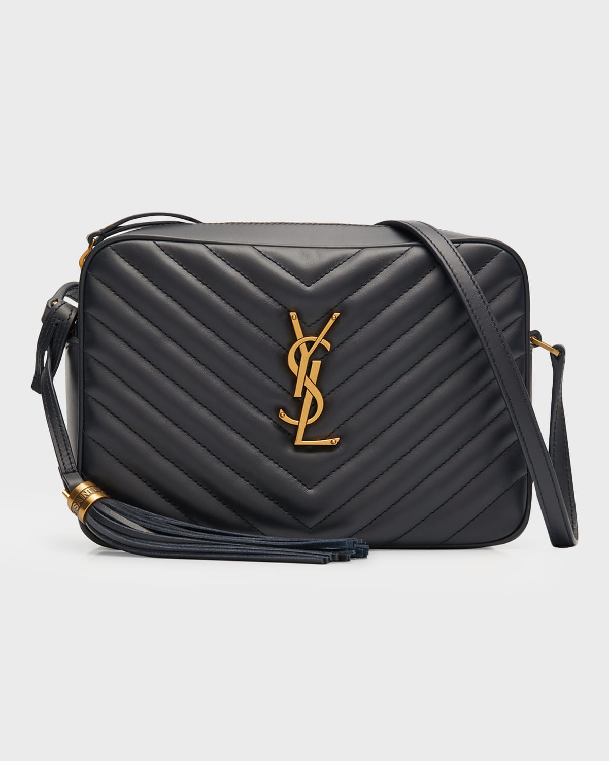 YVES SAINT LAURENT Lou Chevron Leather Camera Crossbody Bag Black