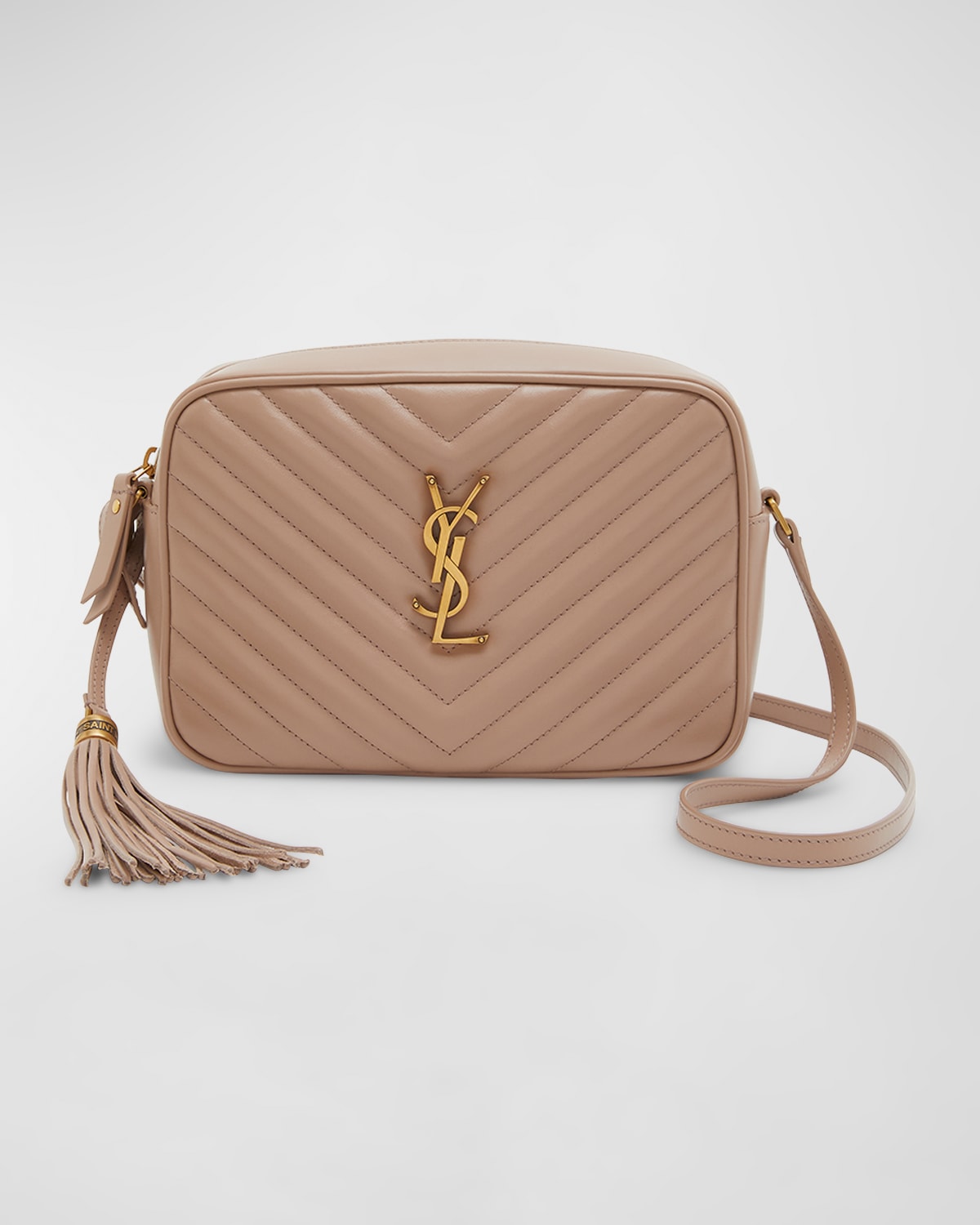 Saint Laurent Lou Medium Ysl Quilted Camera Crossbody Bag With Pocket In Rosy Sand