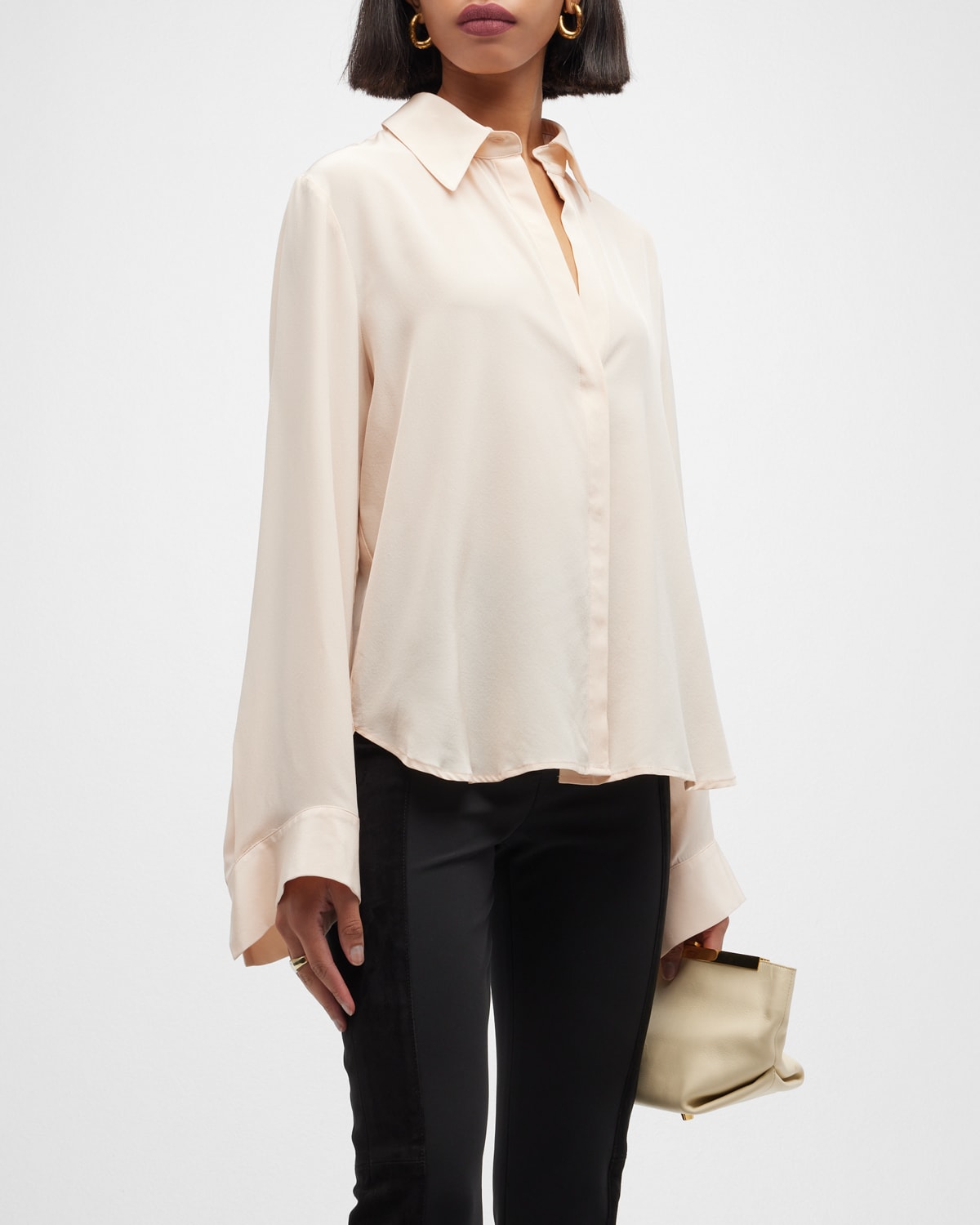 Twp Last Friday Night Silk Button-front Shirt In Blush