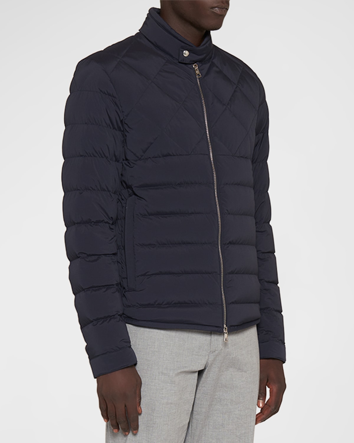 Shop Moncler Men's Choquart Down Biker Jacket In Dark Blue