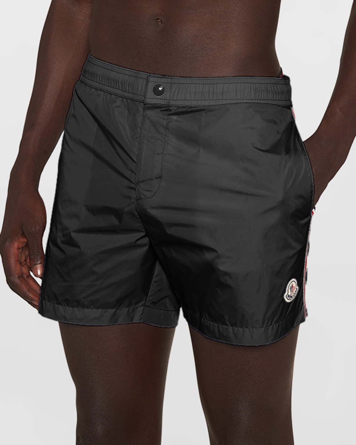 Moncler Mens Matte Stretch Nylon Swim Shorts In Black