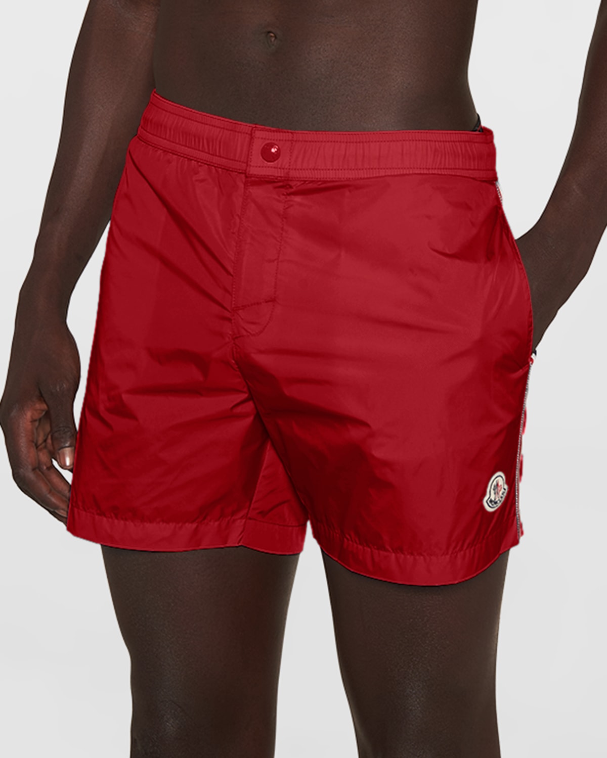 Shop Moncler Men's Signature Swim Shorts In Red