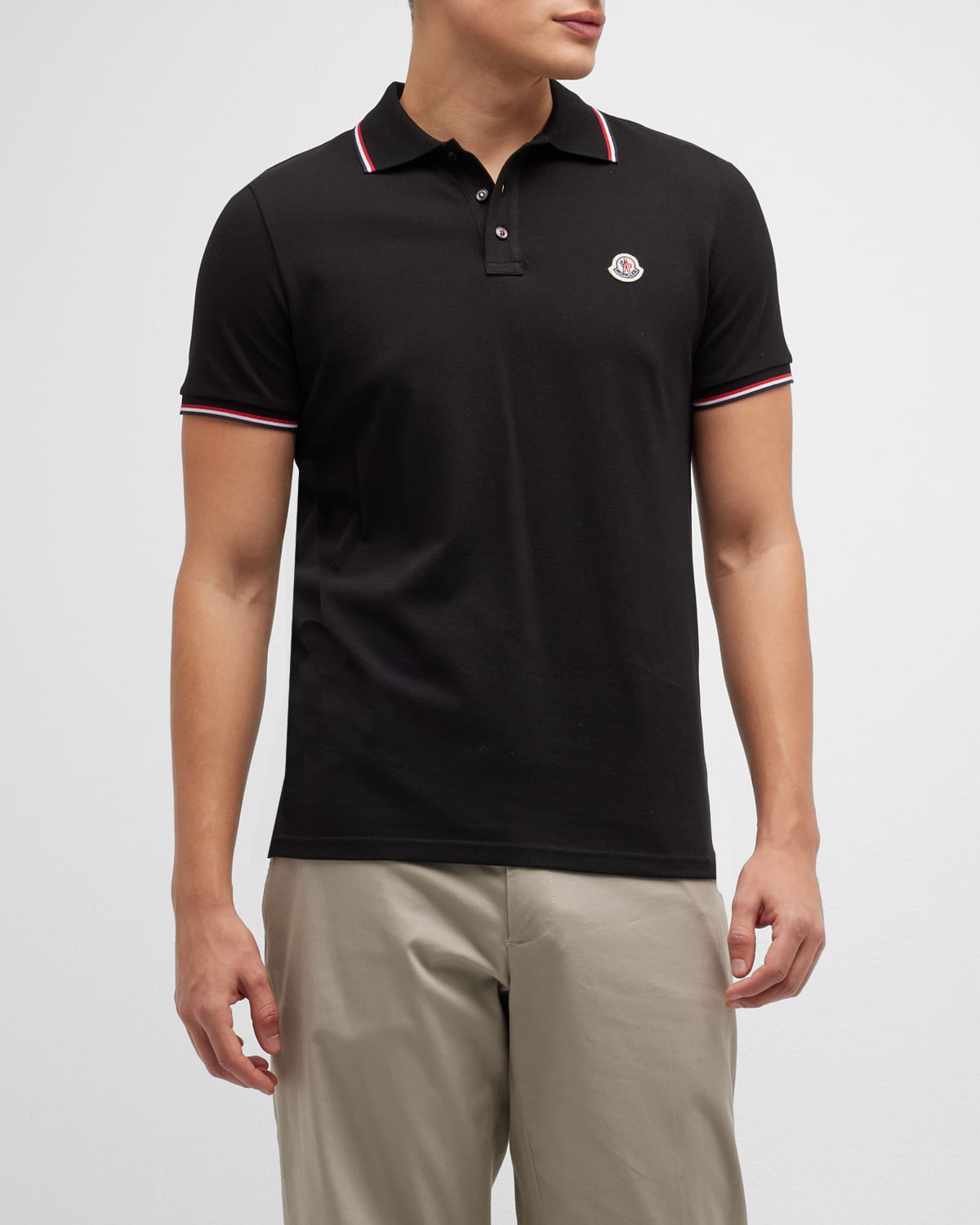 Shop Moncler Men's Pique Tipped Polo Shirt In Black