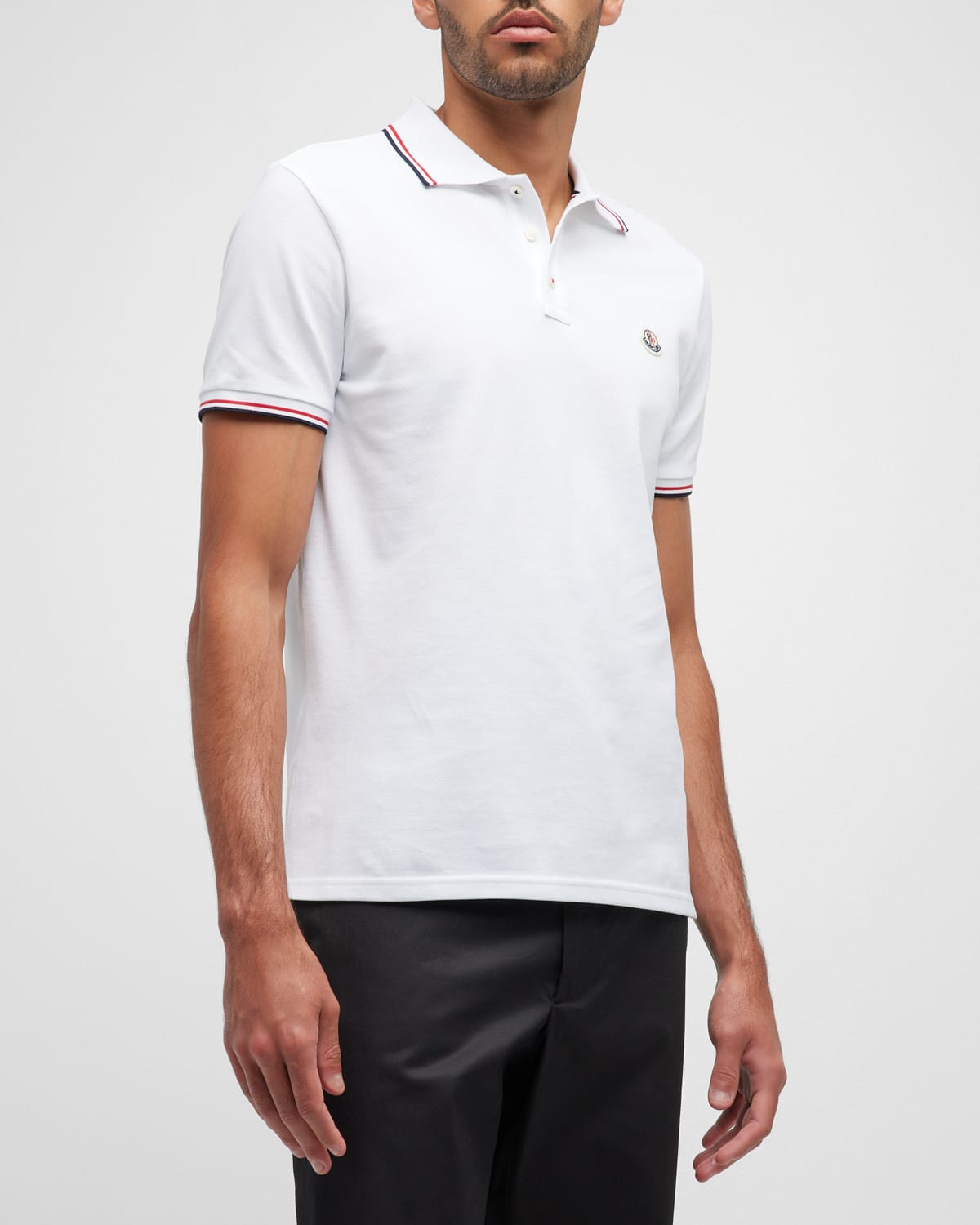 Shop Moncler Men's Pique Tipped Polo Shirt In White