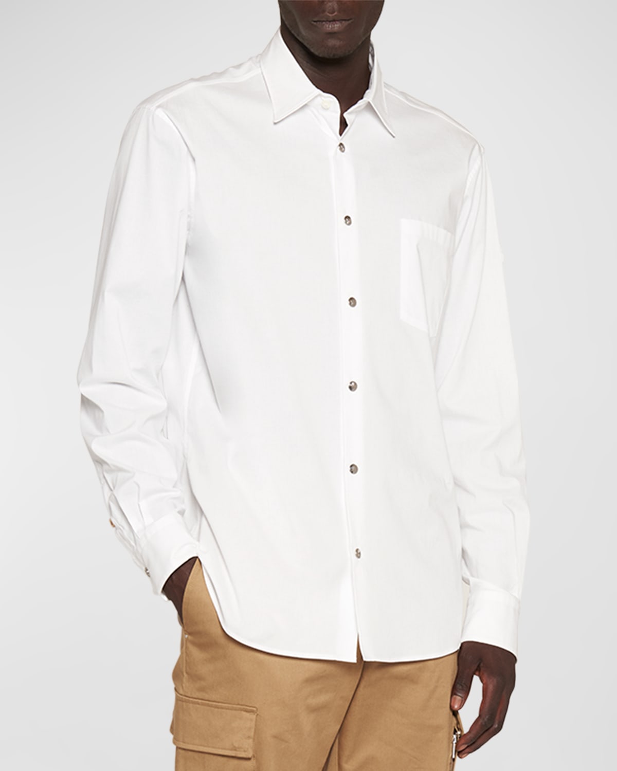 Moncler Men's Poplin Sport Shirt With Metal Buttons In White