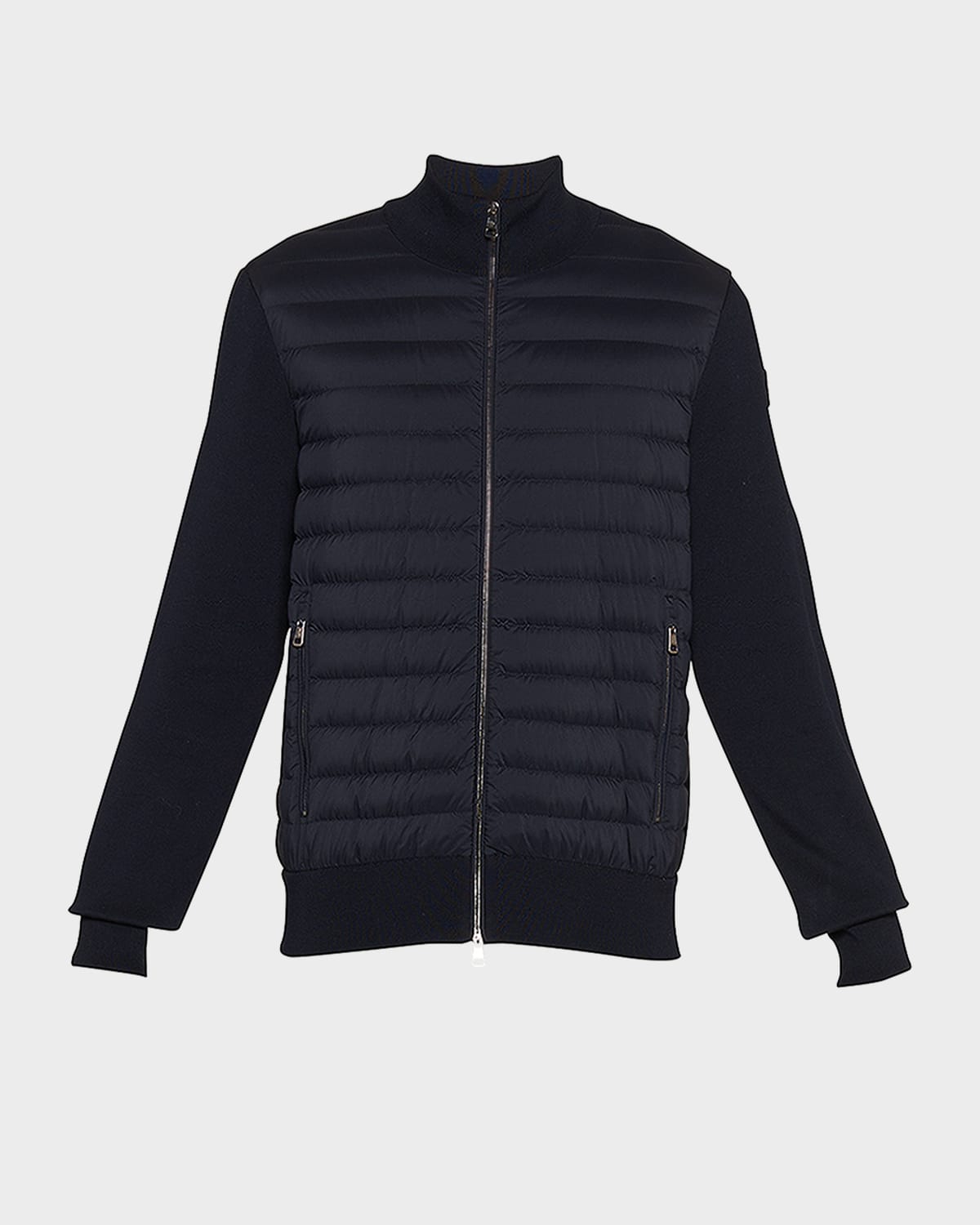 Shop Moncler Men's Hybrid Down Knit Sweater In Navy