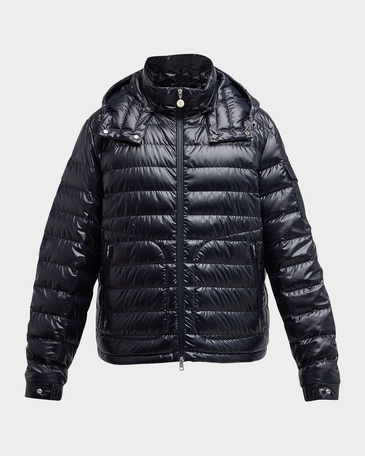 Moncler Men's Lauros Hooded Short Down Jacket In Navy