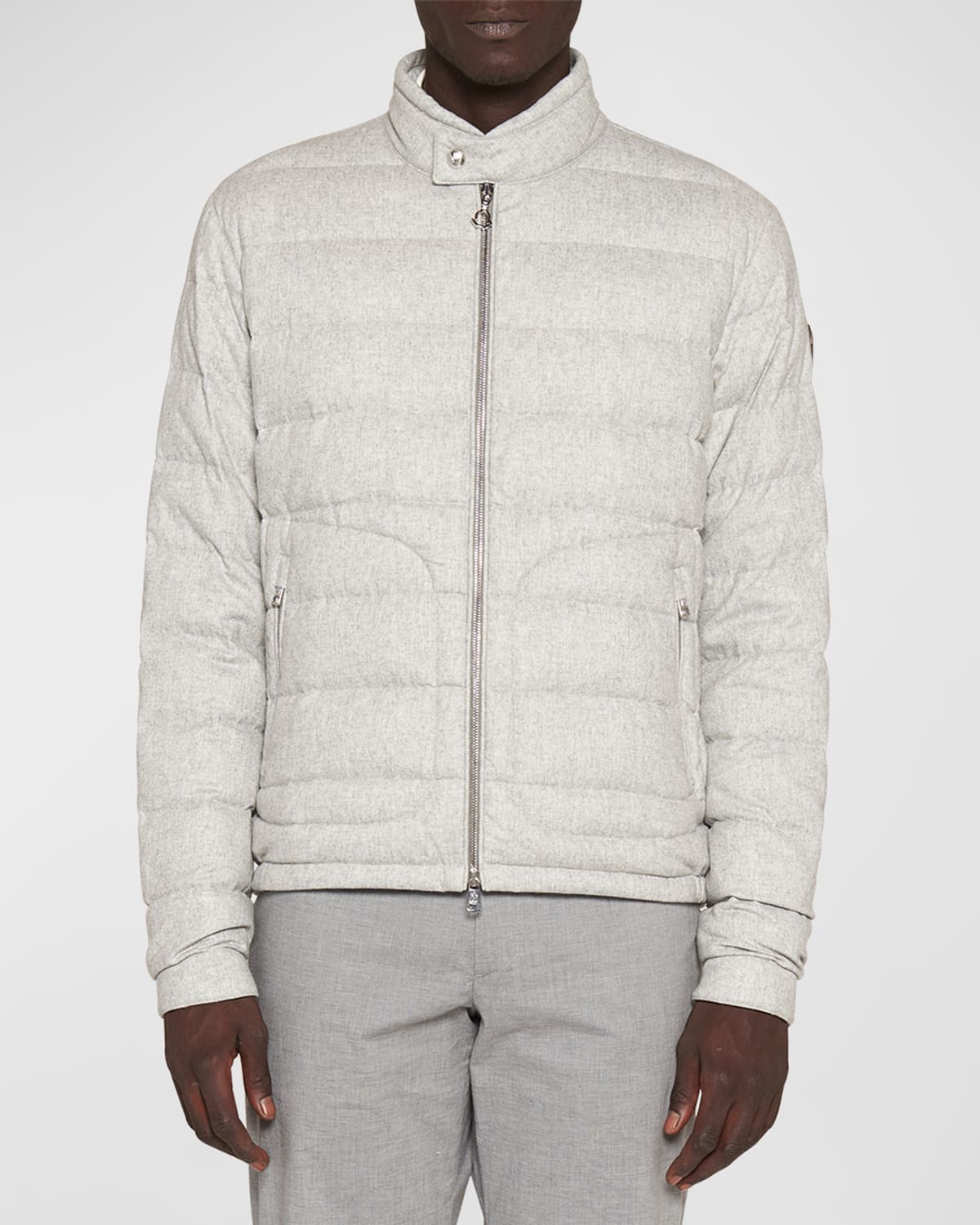 Moncler Acorus Logo-appliquéd Quilted Flannel Down Jacket In Grey ...