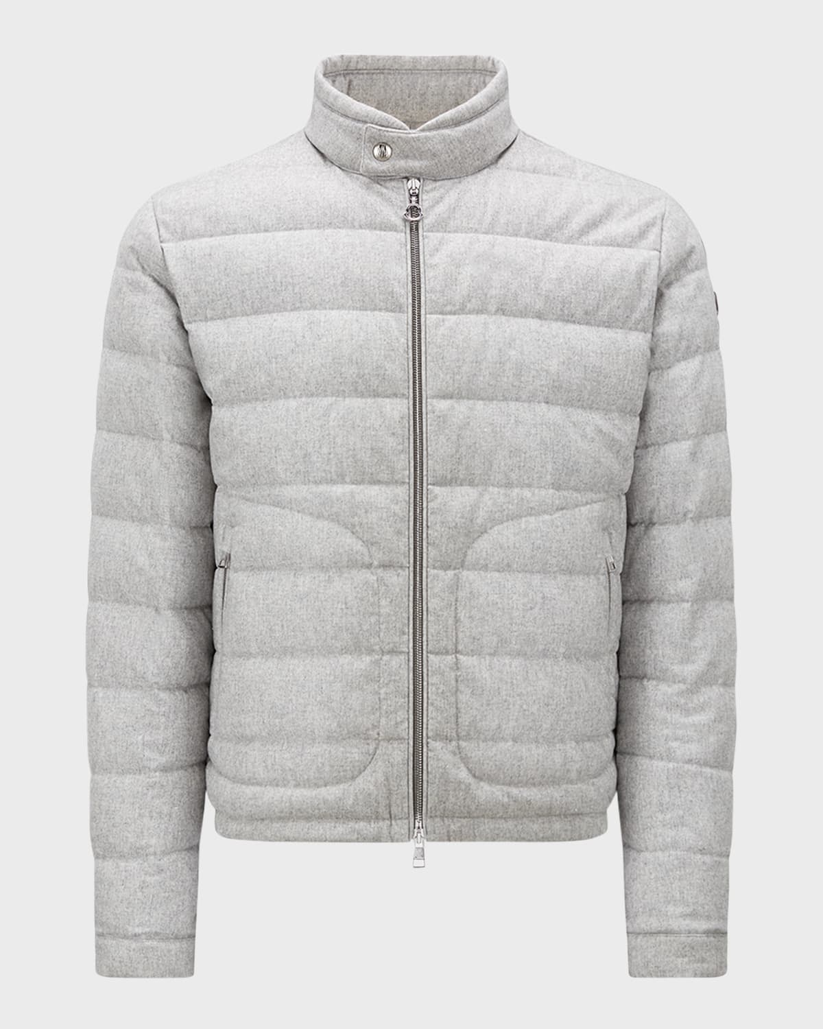 Moncler Acorus Logo-appliquéd Quilted Flannel Down Jacket In Grey ...