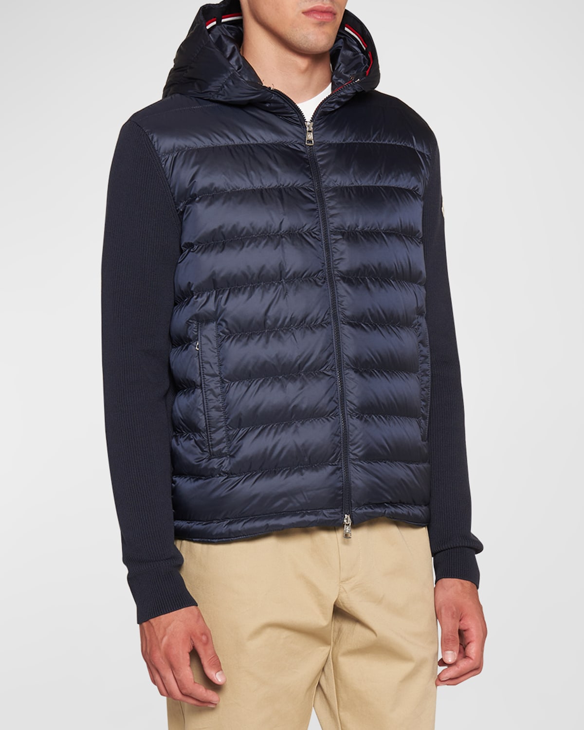 Moncler hooded nylon down combo knit sweater store