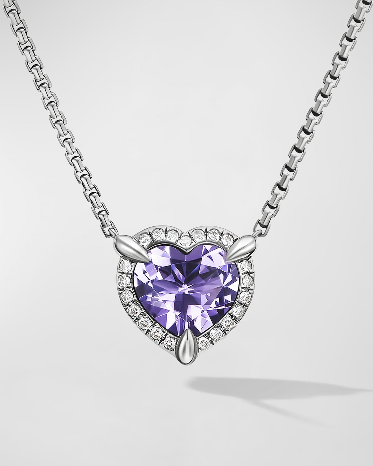 David Yurman Chatelaine Heart Pendant Necklace With Gemstone And Diamonds In Silver, 10.3mm In Amethyst