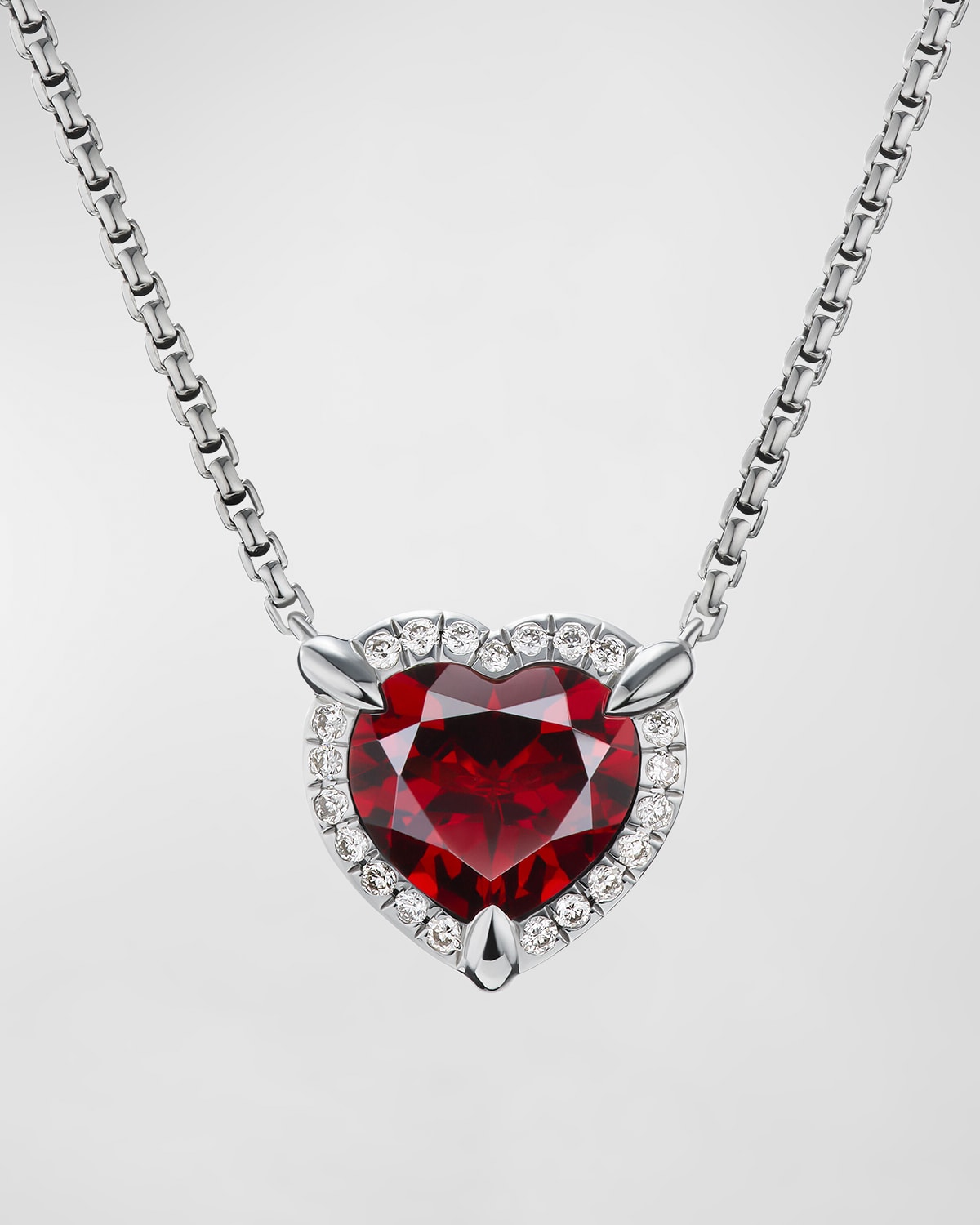 David Yurman Chatelaine Heart Pendant Necklace With Gemstone And Diamonds In Silver, 10.3mm In Garnet
