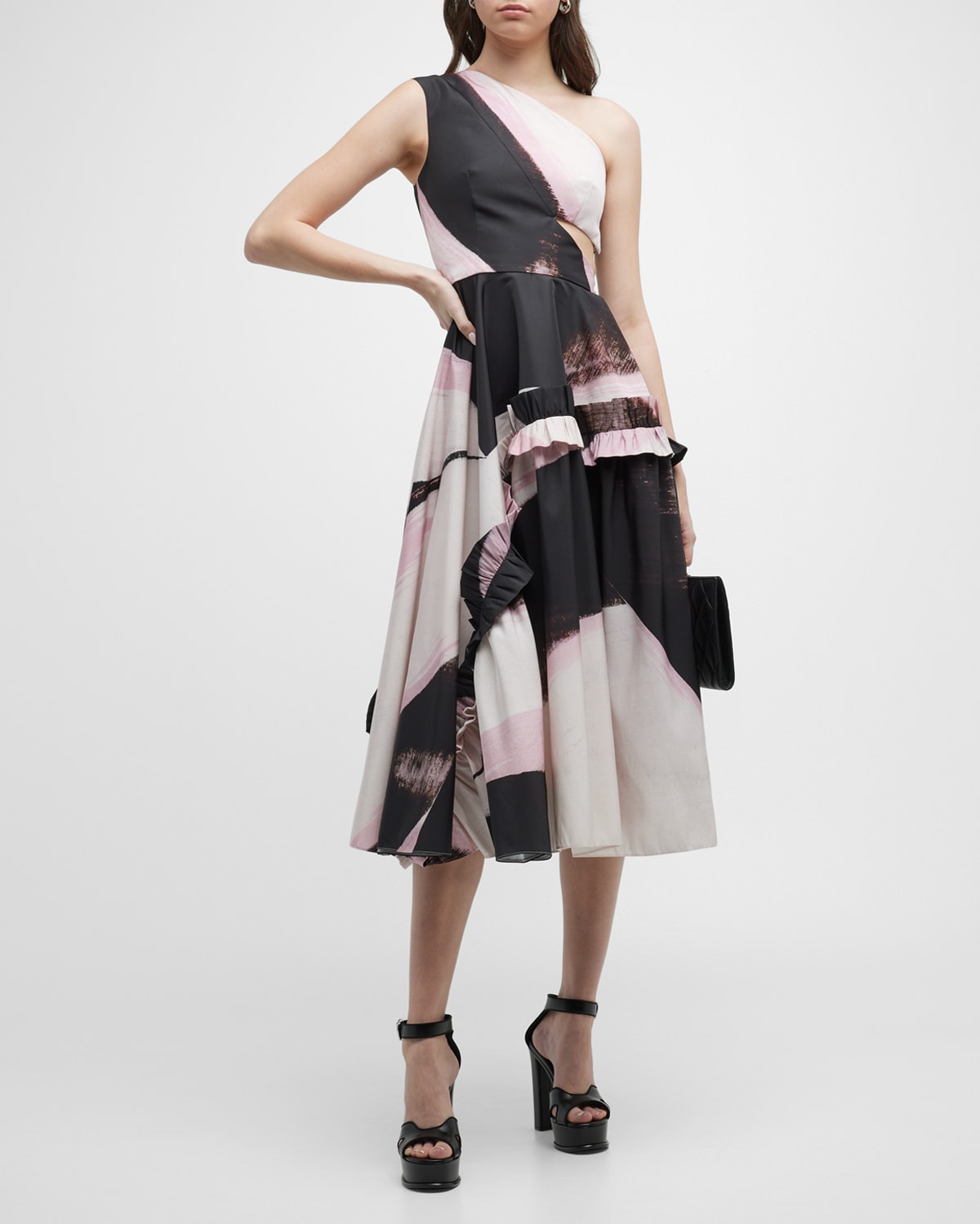 Alexander McQueen Dyed One Shoulder Day Dress w Cutout Smart Closet