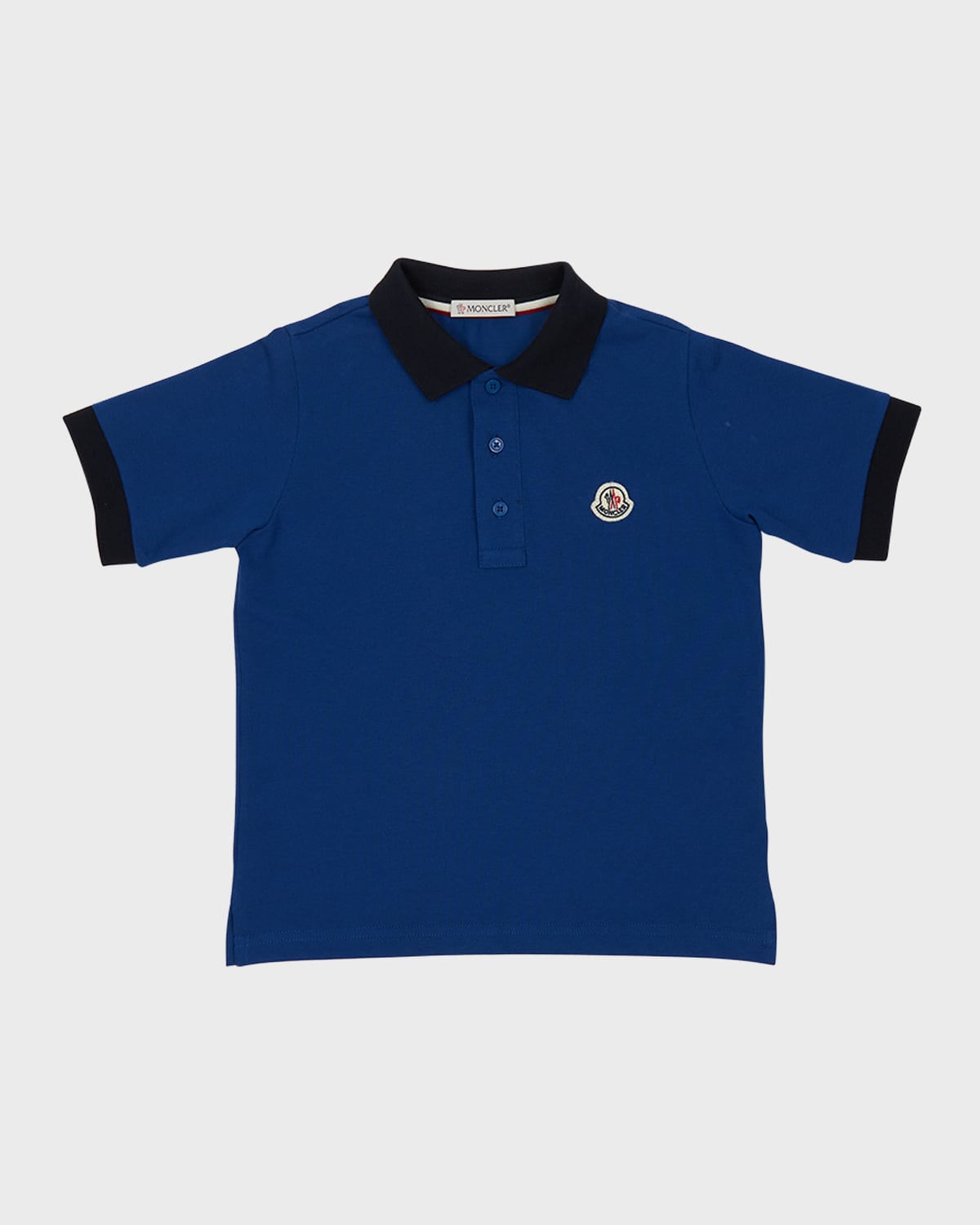 Shop Moncler Boy's Logo Patch Polo Shirt In Blue