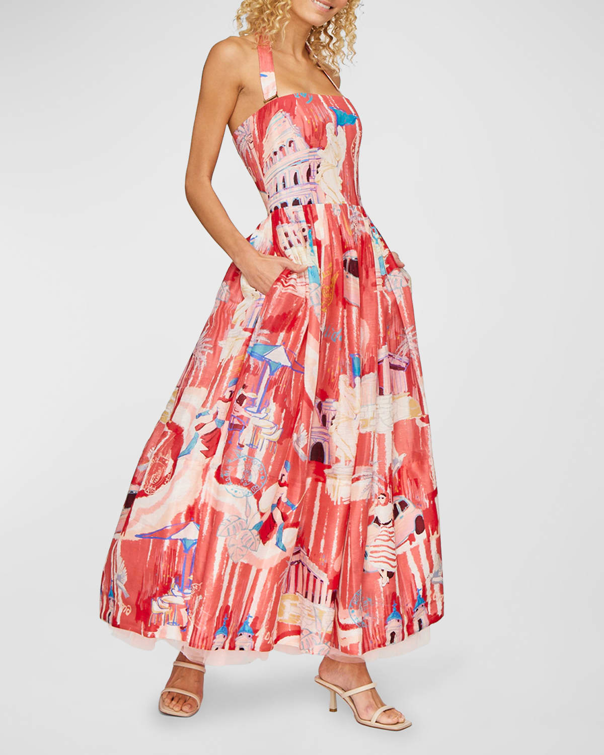 Ana Roma-Print Halter Maxi Dress