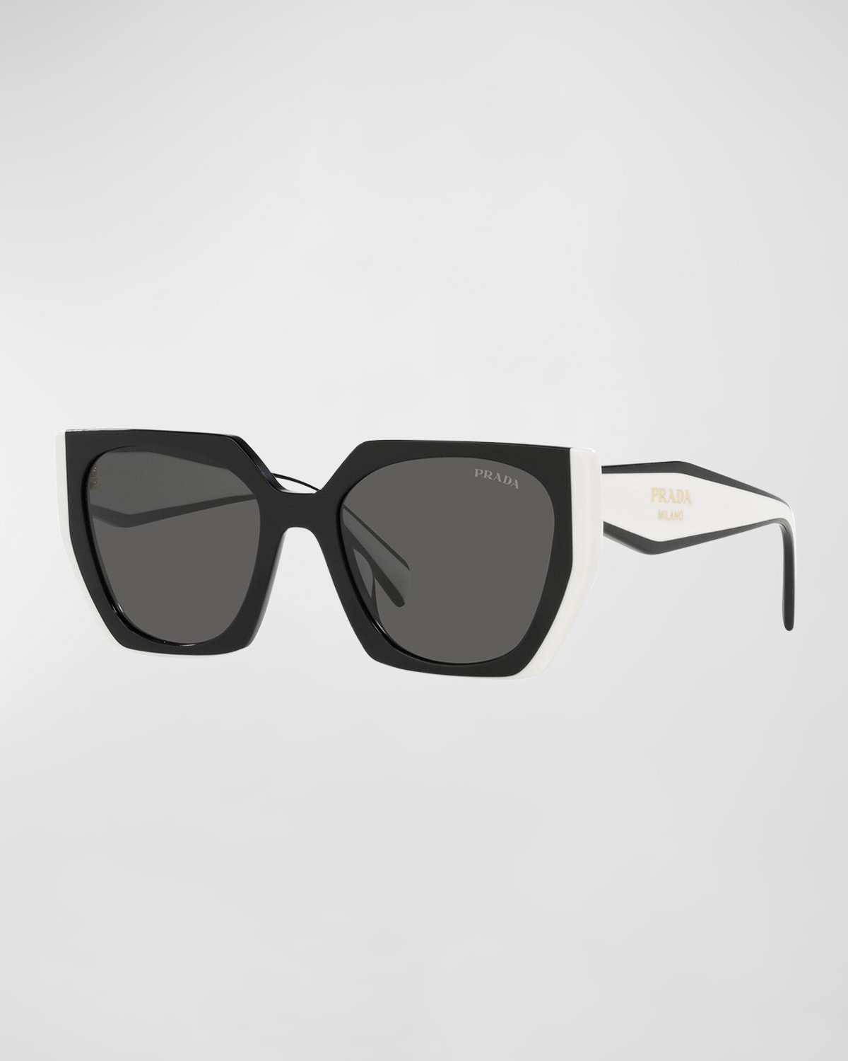 Prada Geometric Rectangle Acetate Sunglasses In Black/talc
