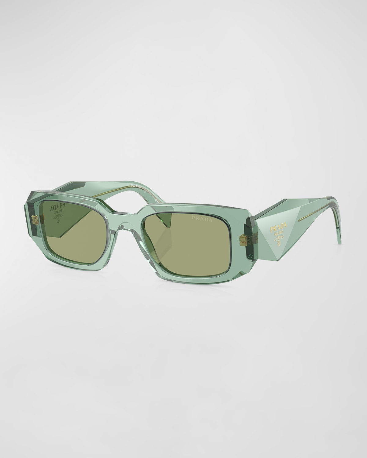 Shop Prada Mirrored Rectangle Acetate Logo Sunglasses In Green