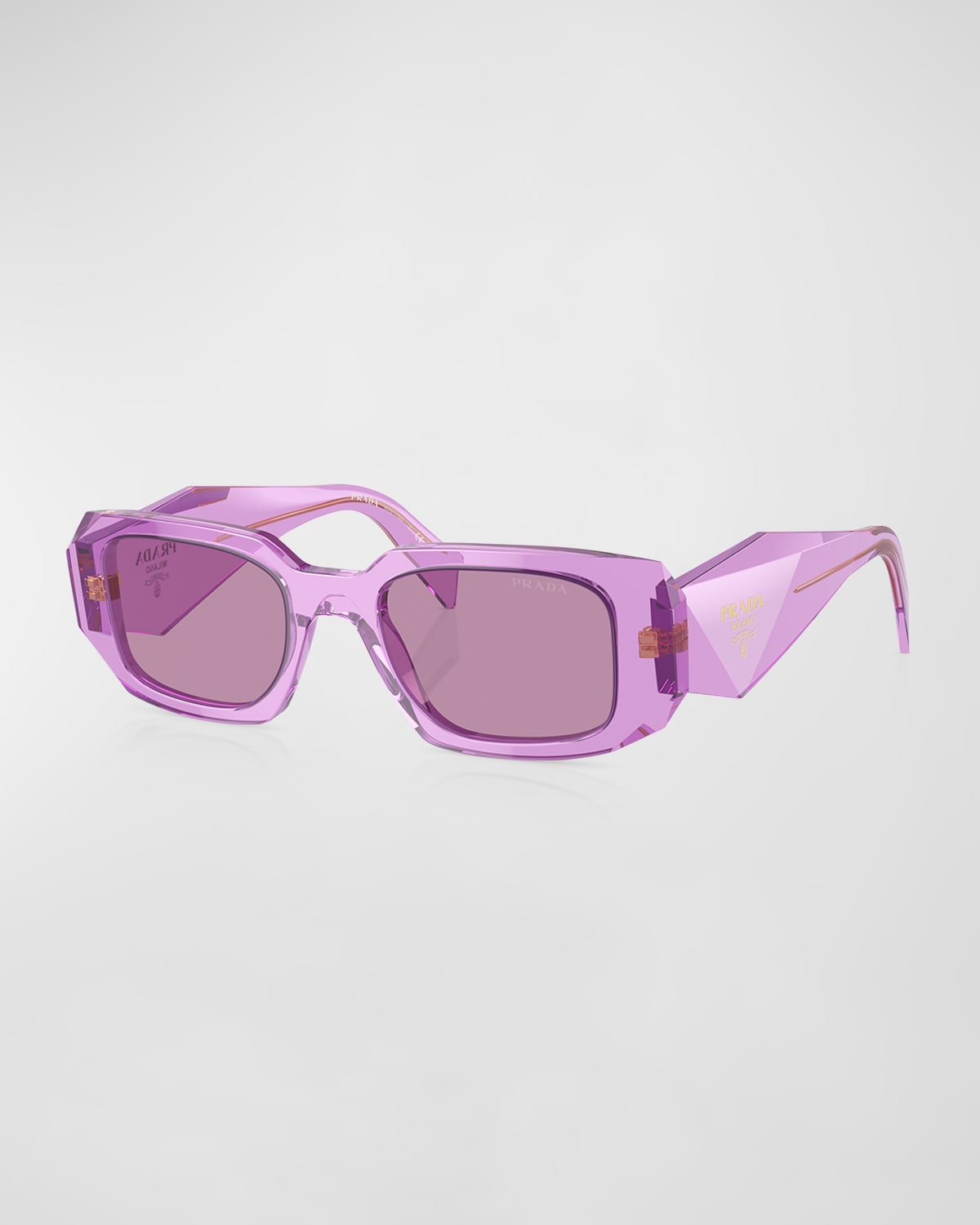 Prada Mirrored Rectangle Acetate Logo Sunglasses In Violet